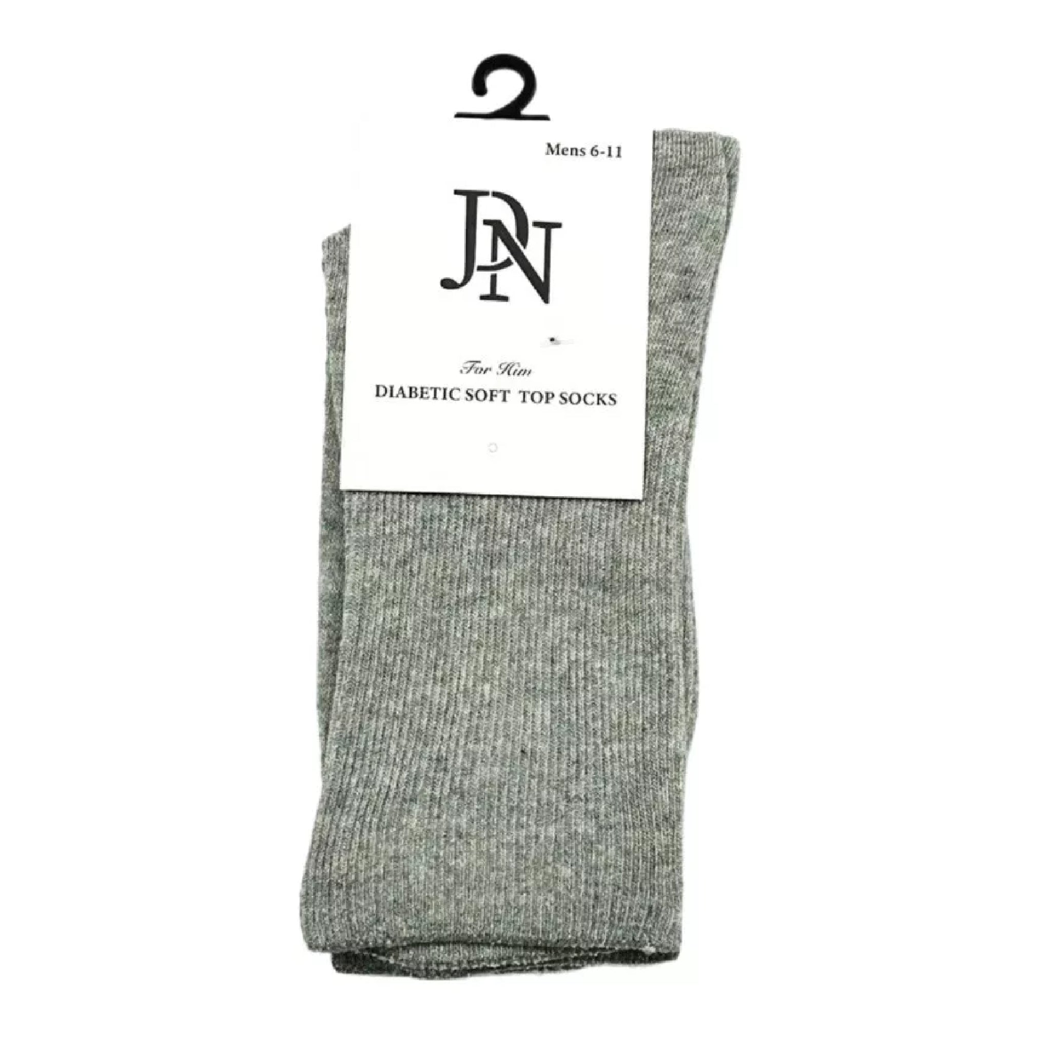 Mens JDN branded Light Grey diabetic socks with non-elastic soft top for comfort and circulation support